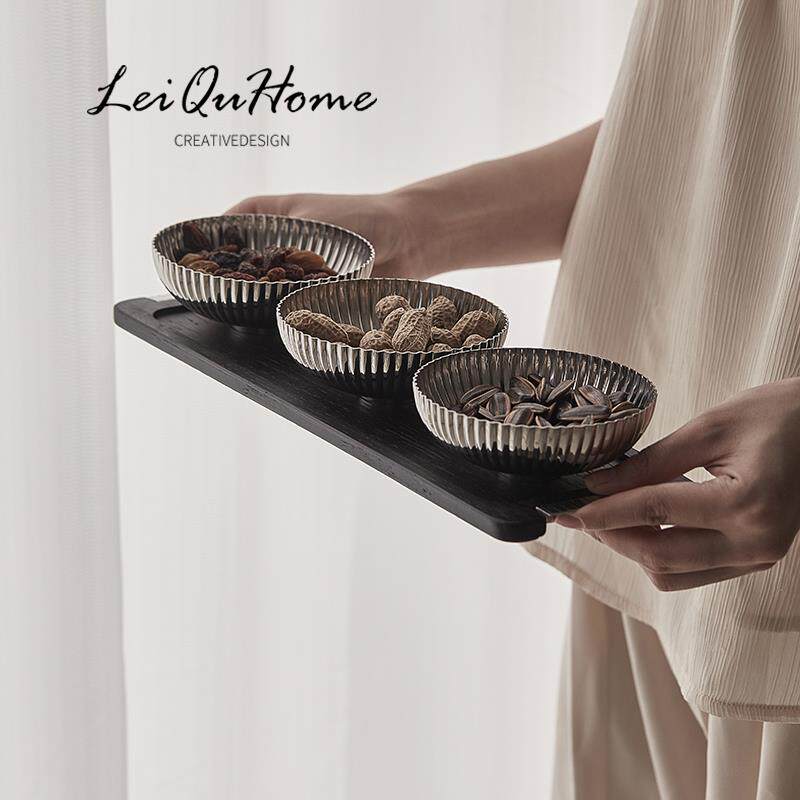 LeiQuHome 轻奢橡木干果盘创意坚果盘家用客厅茶几零食碗餐桌摆件