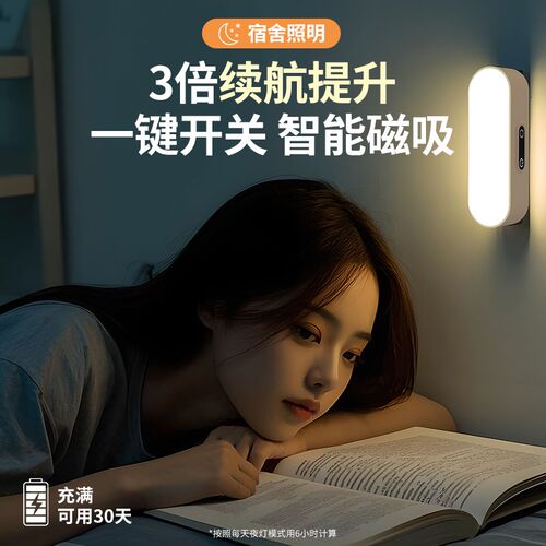 磁吸小夜灯宿舍床上用床头充电小灯读书阅读卧室睡眠寝室上铺壁灯