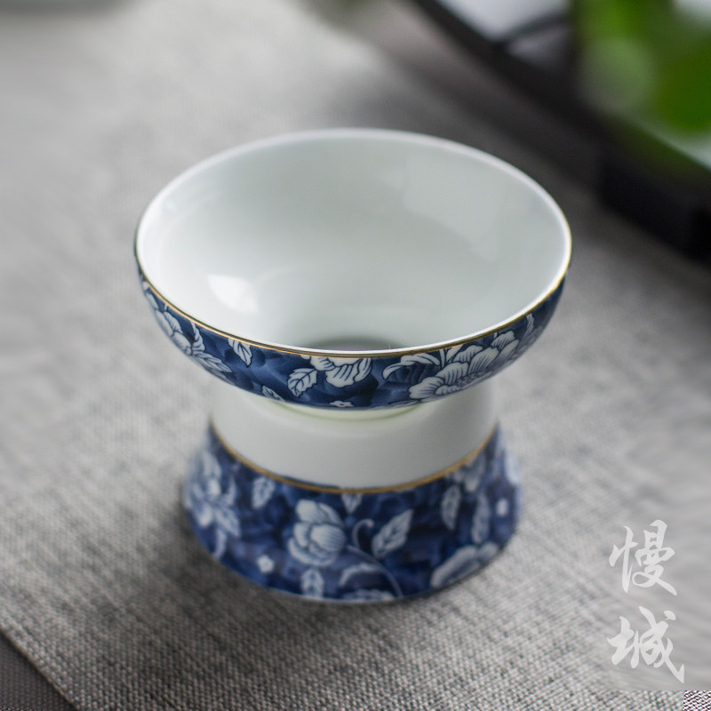 陶瓷茶漏青花瓷茶滤创意滤茶器功夫茶具配件茶叶过滤网架