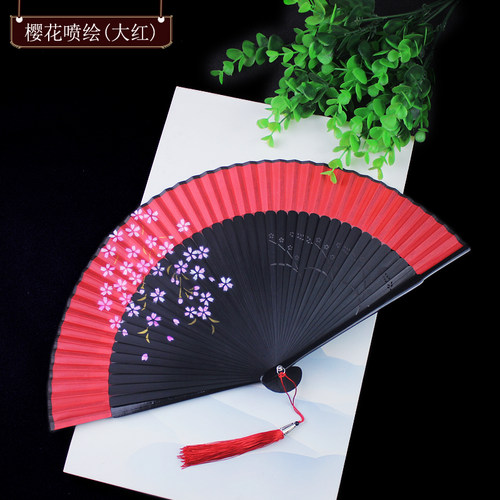 大红色扇子折扇中国风女式夏季古风古典可跳舞蹈工艺手绘喷绘扇子