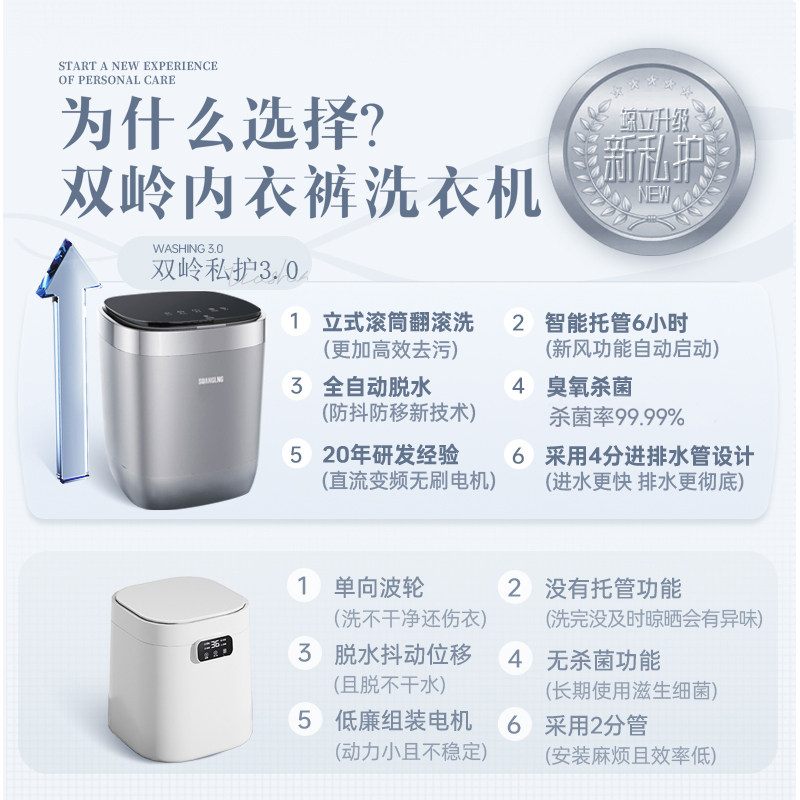 双岭迷你洗衣机内衣裤洗脱一体带烘乾全自动洗衣神器专用洗袜子机