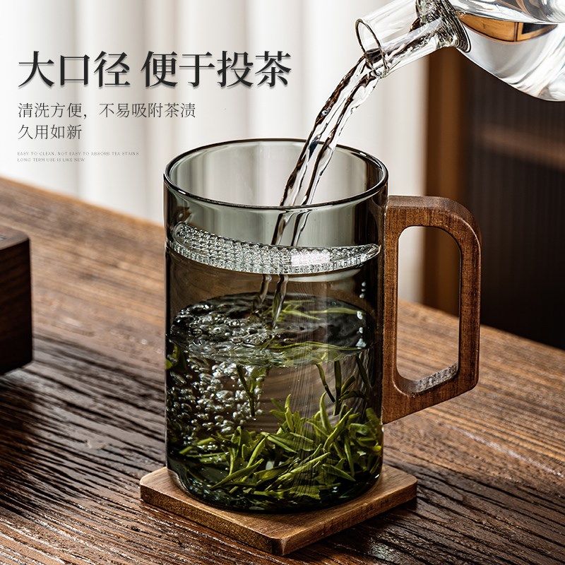 玻璃泡绿茶杯子月牙过滤大容量茶水分离办公室男女士喝茶个人专用图片