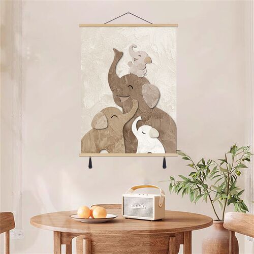 奶油风客厅装饰画大象沙发背景墙挂画卷轴画入户门玄关壁画过道画