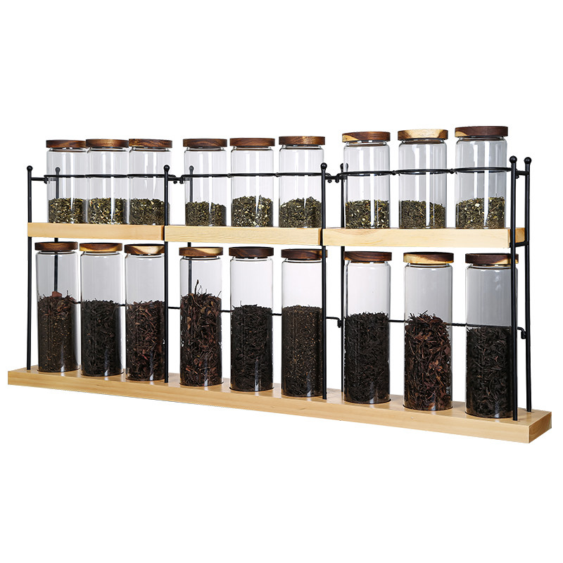 奶茶店吧台茶叶瓶玻璃试管展示咖啡豆密封罐药材陈列架透明储物罐