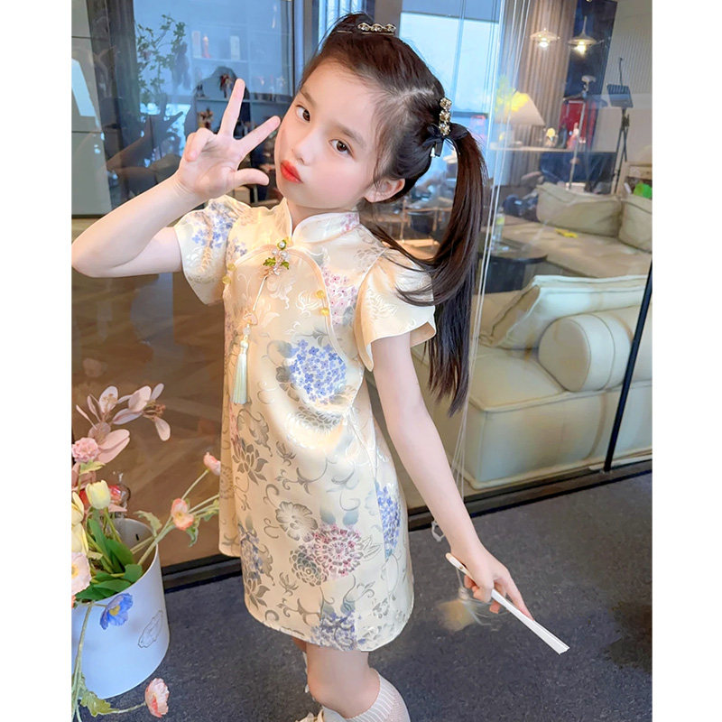 高端女童旗袍连衣裙夏季薄款2023新款洋气中国风轻奢小众礼服裙子