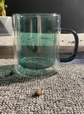 零极限清理工具蓝色玻璃杯瓶子新款彩色双层带把咖啡杯耐高温送课