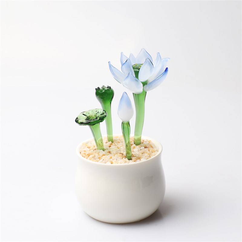 办公桌面小摆件琉璃工艺品植物盆栽荷花艺术家居装饰品中国风中式