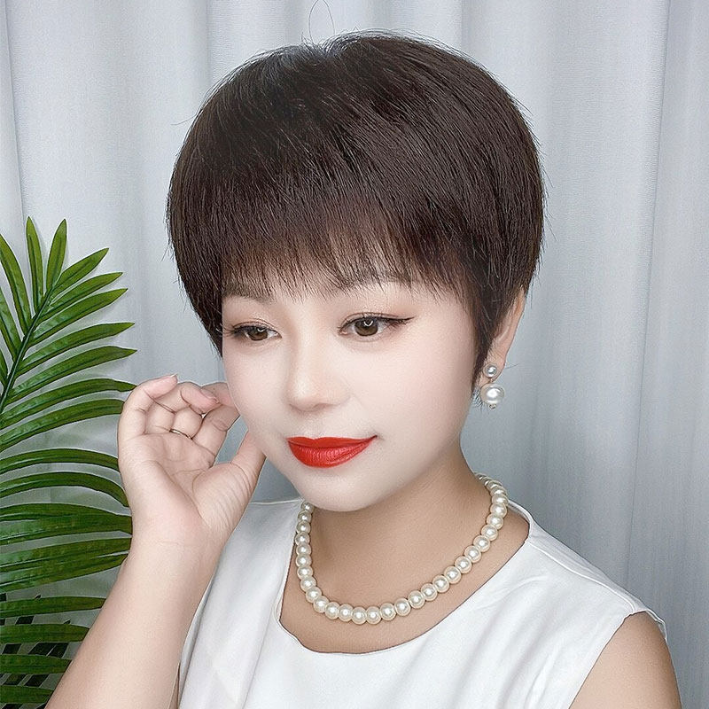 夏季轻薄手织款假发女短发妈妈短直发中老年头套真人发丝逼真自然