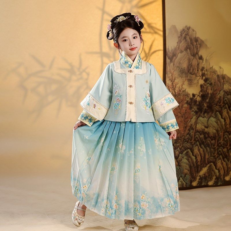 高端儿童古装汉服女童明制马面裙春秋国风唐装女孩古风中大童古装