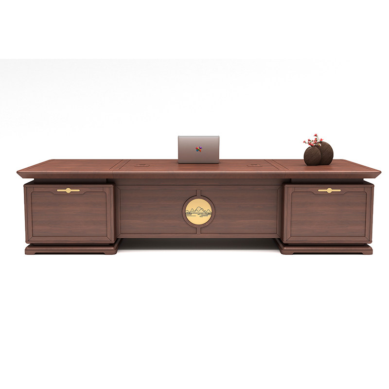 广东高端新中式老板桌实木框架总裁桌董事长室办公桌椅组合大班台