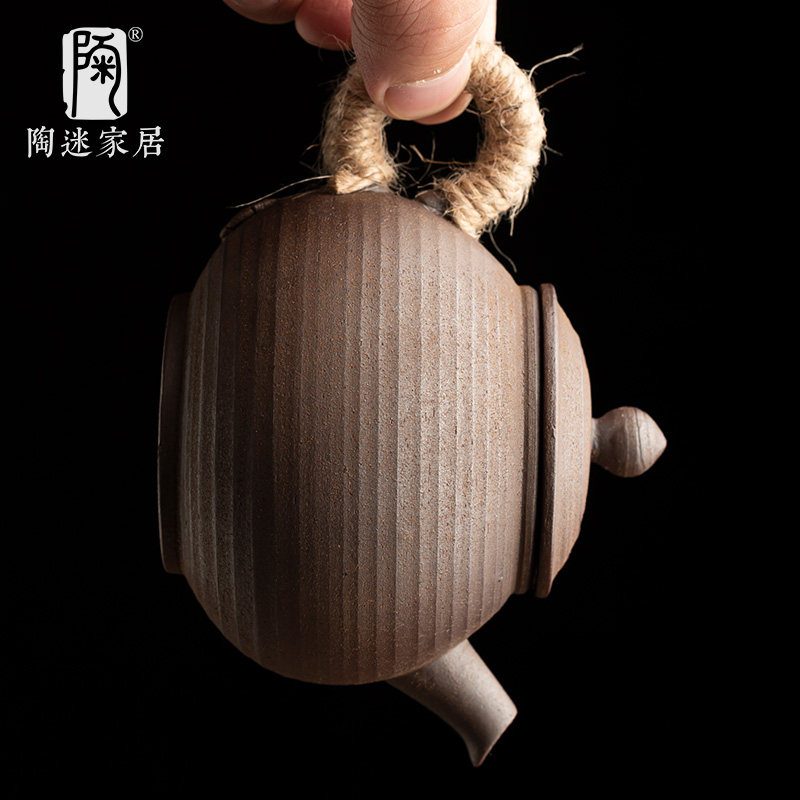 陶迷无釉粗陶茶壶复古原矿一壶两杯套装防烫绑绳禅意中式泡茶具