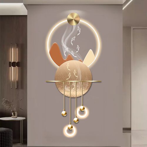 轻奢玄关装饰画九鱼图高档立体LED灯画入户走廊过道壁挂画2025新