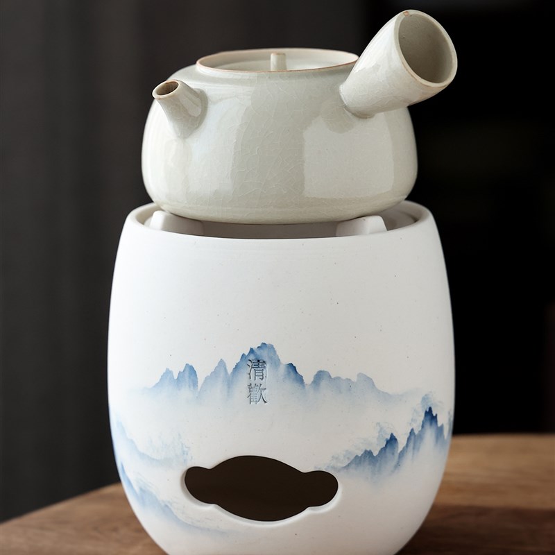白泥凉炉 圆炭炉手绘简约电陶炉茶炉煮茶炉烧水壶 火碳电炭两用炉