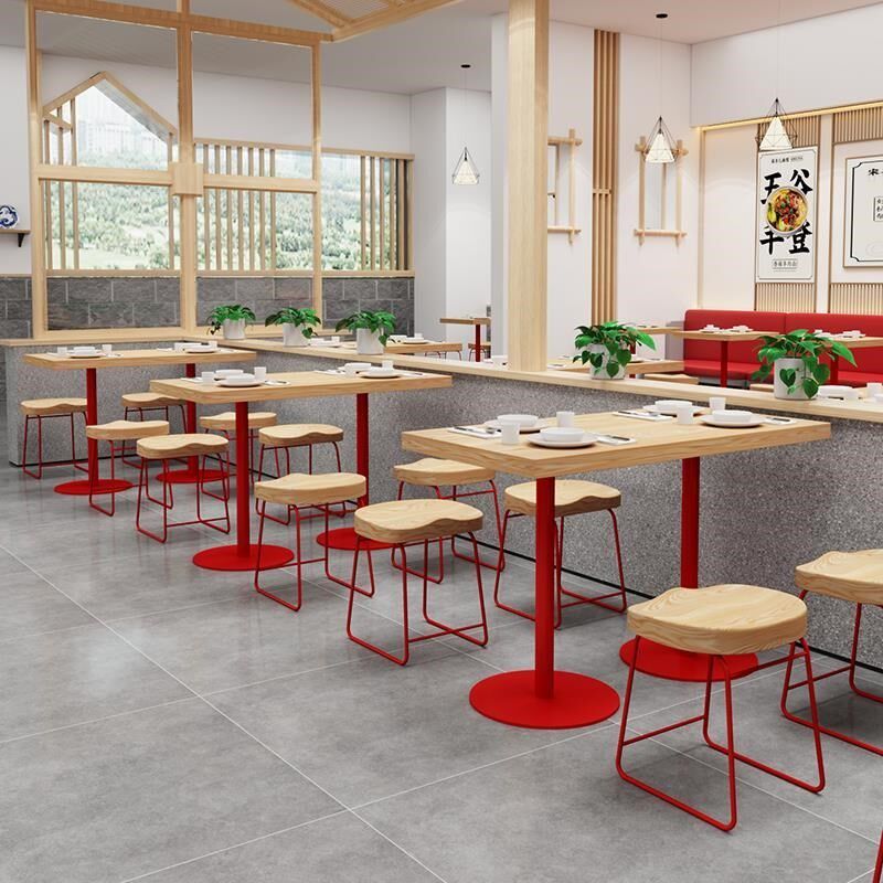 实木铁艺商用奶茶店红色国朝汉堡小吃店麻辣烫面馆餐饮方形桌椅子