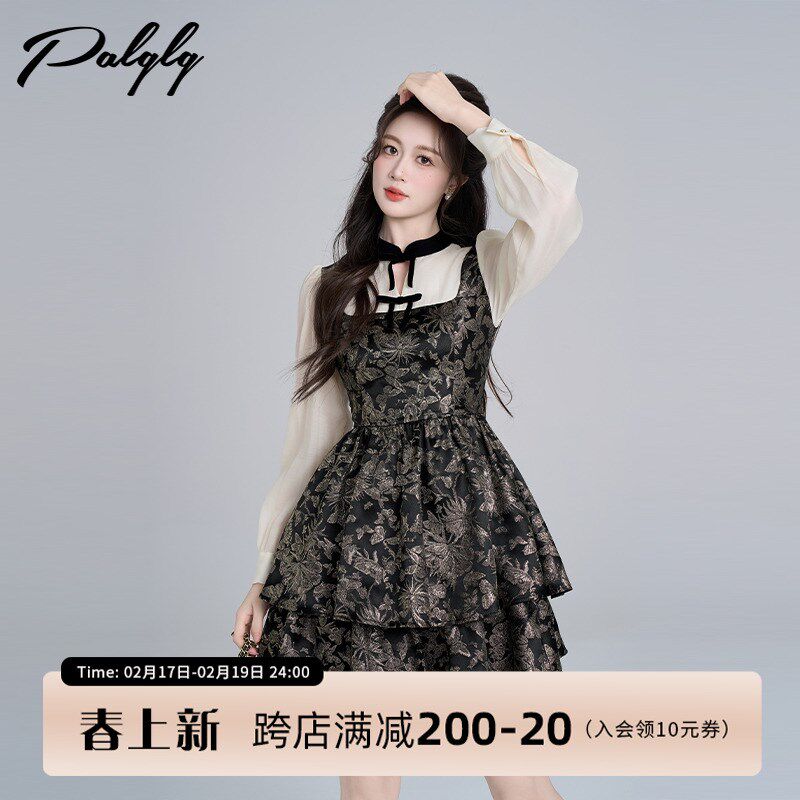 法式复古宫廷风提花蛋糕连衣裙女春装2025新款收腰蓬蓬公主a字裙