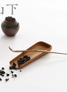 竹制茶则二件套日式赏茶荷实木手工茶则茶勺茶拨功夫茶具茶道配件