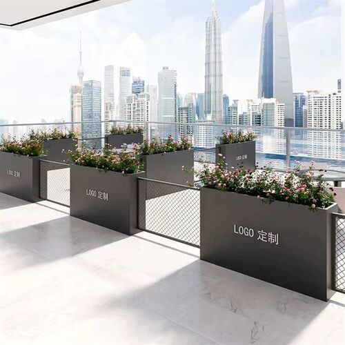 户外铁艺不锈钢花箱售楼部花钵室外商业街护栏网格花槽定制围栏