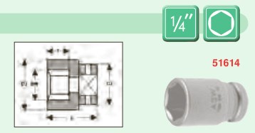 六角电动螺丝刀套筒1/4 英寸TM51614110四角铬钒特种钢内六角套筒