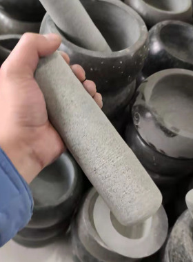 天然石头蒜臼子捣蒜器研磨器棒子青石蒜锤子石臼捣碎器捣药充蒜锤