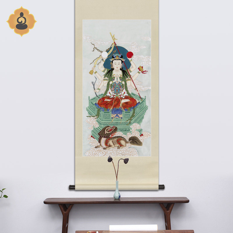工笔人物国画斗姆元君画像玄关书房水陆画新中式卷轴画框装饰挂画