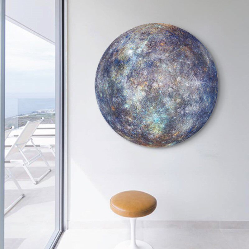宇宙星球客厅无框画圆形月亮壁画装饰画玄关单幅挂画书房地球定做