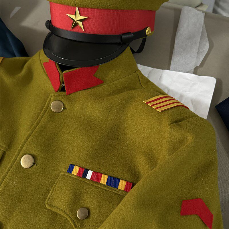 影视剧组话剧团剧本杀反派抗战戏服毛呢套装工装大檐帽肩章领章