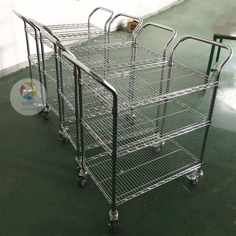 深圳货架 镀铬手推车防静电网线周转车带轮可移动物料架仓库货架
