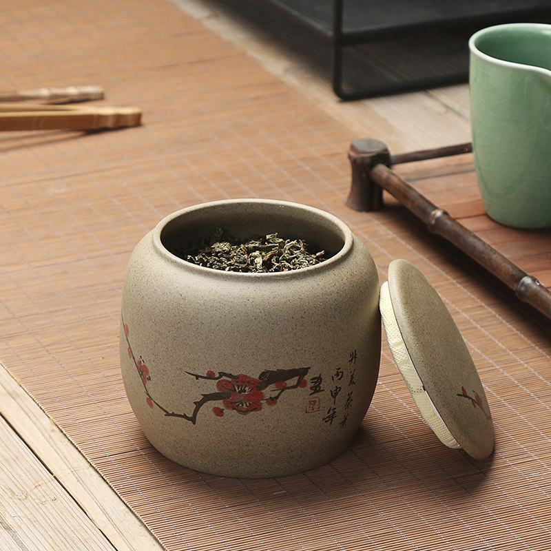 粗陶茶叶罐陶瓷中号密封罐茶叶盒包装普洱茶具茶仓普洱储物罐