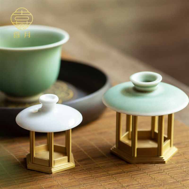 喜月纯黄铜盖置盖托紫砂壶功夫茶道茶壶盖碗茶杯盖托摆件茶具配件