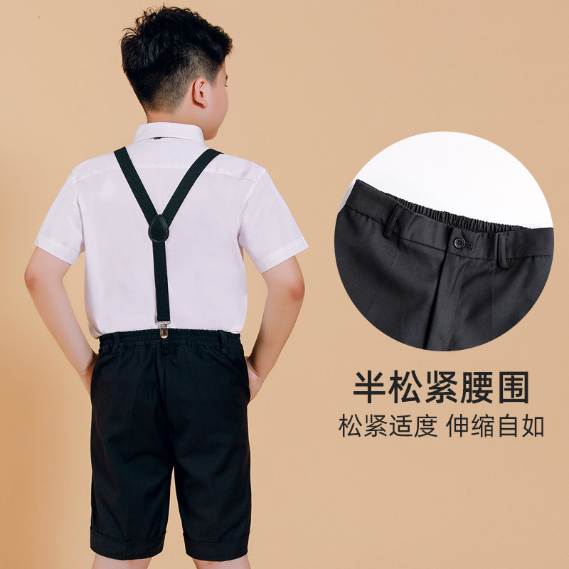 胖童礼服男童夏季短袖白衬衫黑短裤套装大童表演服儿童钢琴演出服