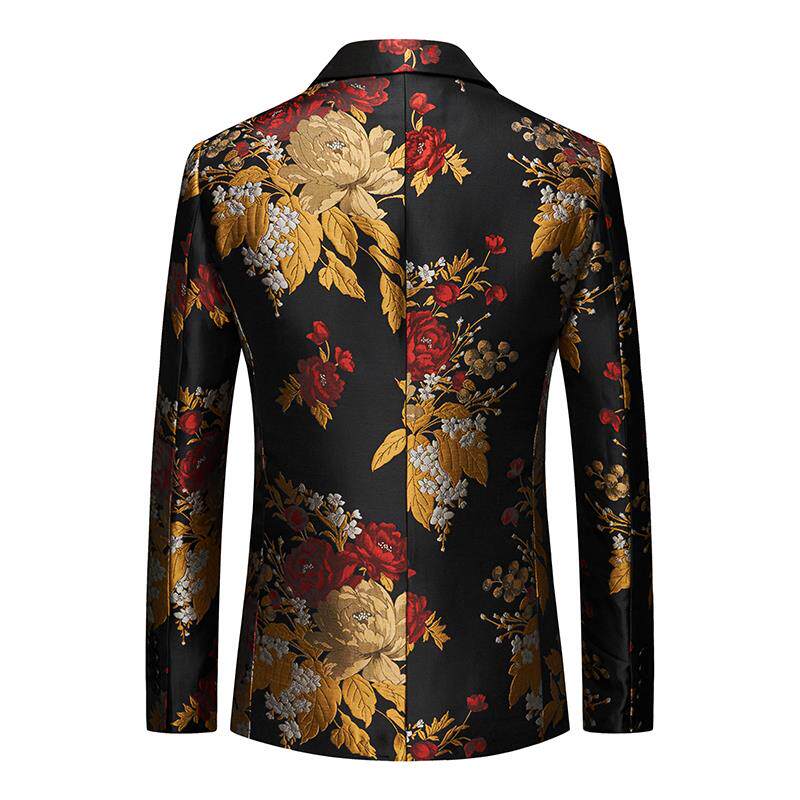 秋季新款男士休闲花西装外套修身大码宴会舞台礼服西服上衣潮男装