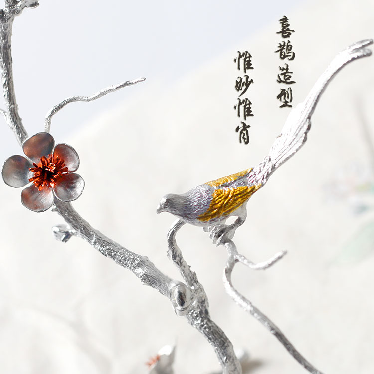 日式创意喜上眉梢纯锡香插梅花手工锡制线香盘香托居室饰品包邮