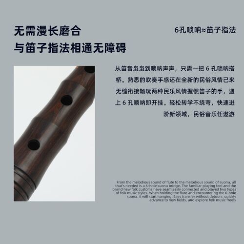 宏艺凤鸣普及乌木六孔唢呐适用笛子指法演奏初学者成人民间