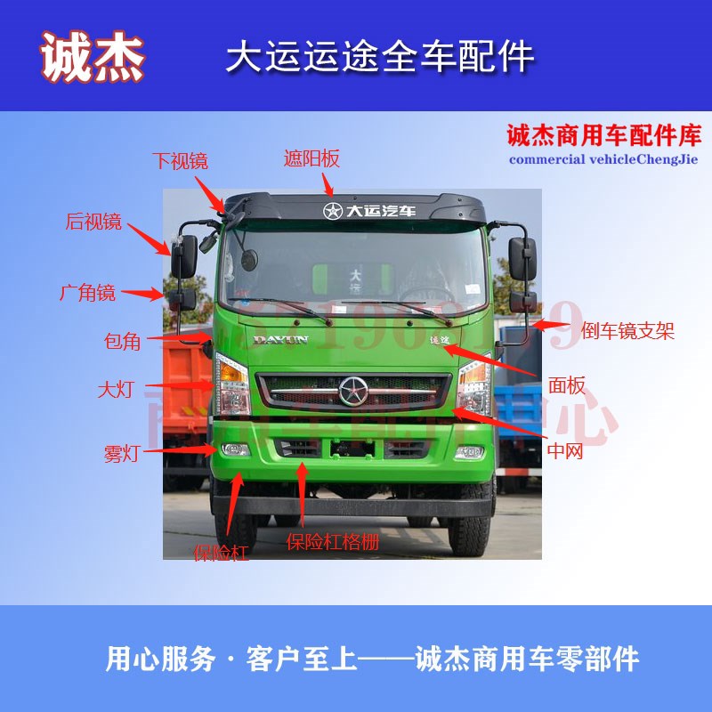 适配大运运途保险杠大灯雾灯倒车镜面板中网遮阳板踏板叶子板配件图片