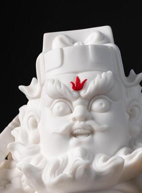 态白陶瓷摆件描金彩赵公明财神神像武财神赵公明骑虎像供奉赵元帅
