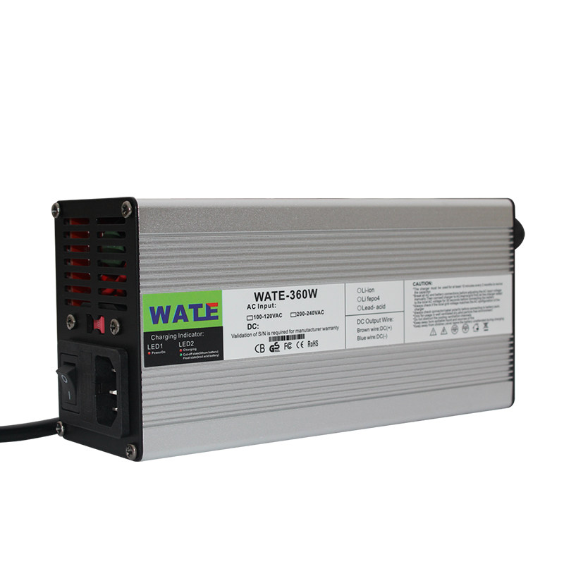 大功率24V10A 12A充电器 铅酸电池适用 智能铝壳带风扇 接头自选