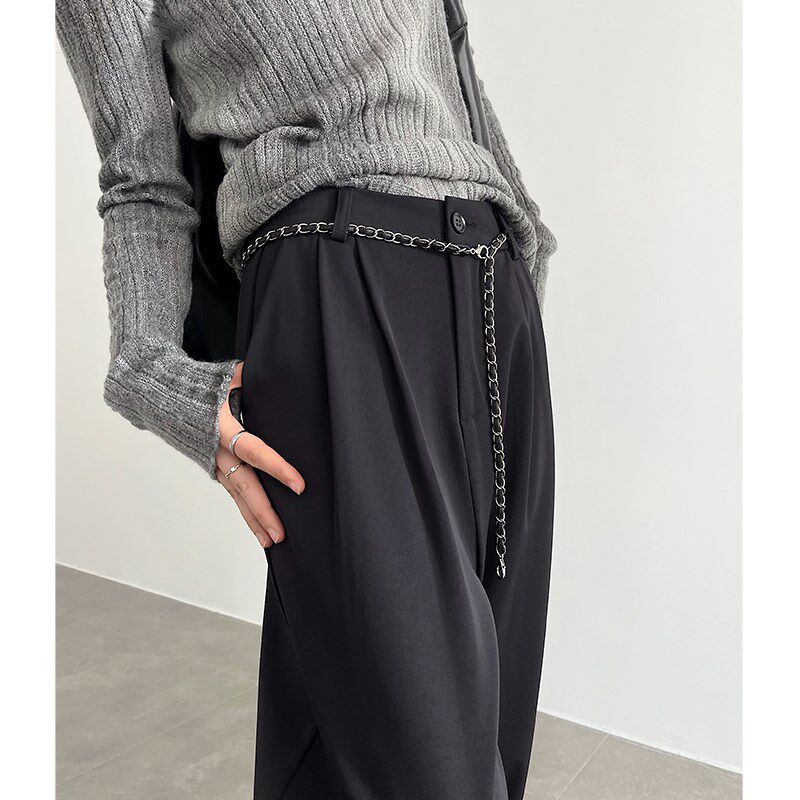 黑色阔腿裤女春秋2024新款宽松休闲窄版显瘦直筒垂感高级感西装裤