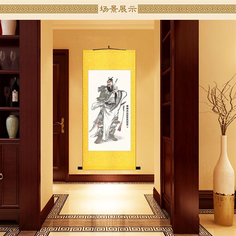 关公画像 关羽汉寿亭侯图三国人物画卷轴挂画丝绸装饰画定制订做