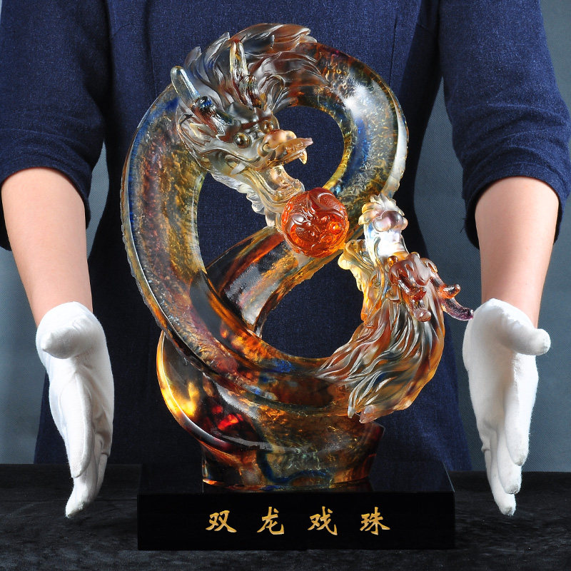 琉璃双龙戏珠龙摆件公司办公室刻字定制礼物商务乔迁送礼开业礼品
