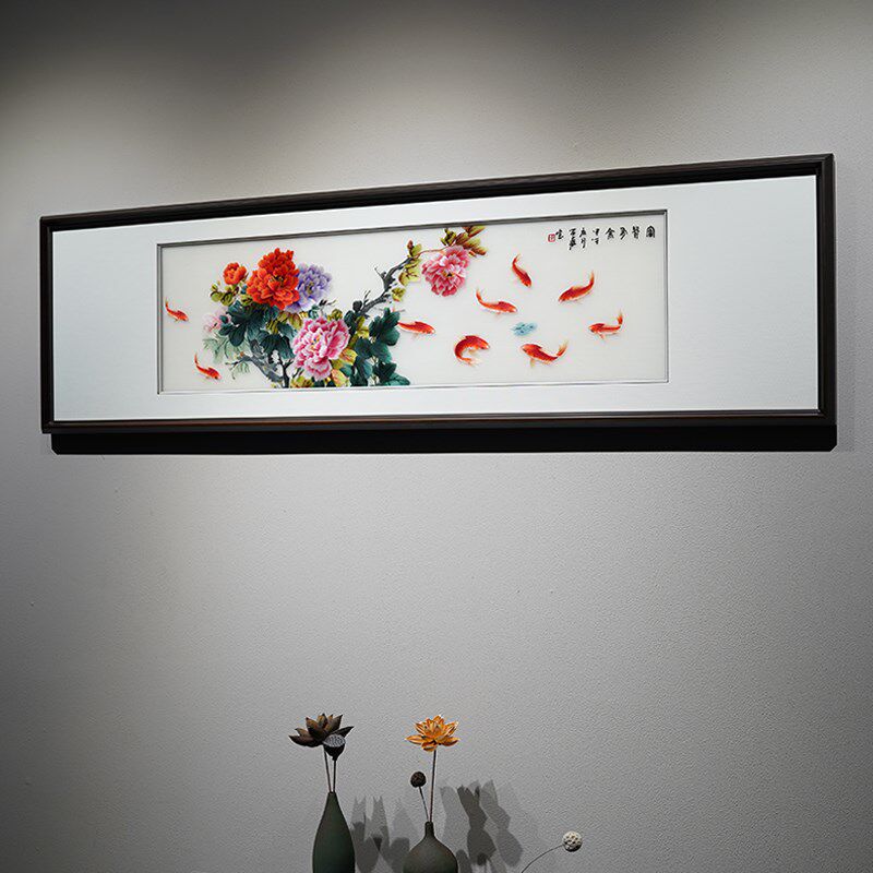 苏绣成品挂画带框客厅床头画卧室沙发背景墙新中式纯手工实木定制
