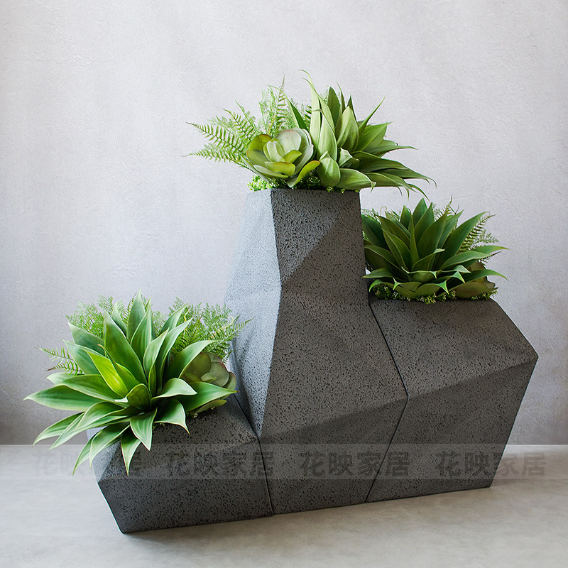 北欧组合玻璃钢落地大花瓶插花艺绿植花器软装饰品酒店售楼处摆设
