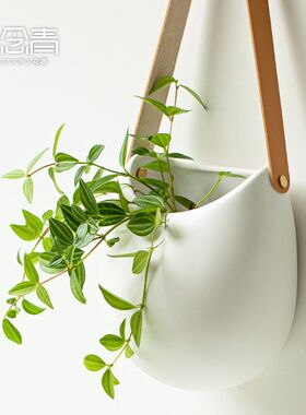 陶瓷插花无孔花瓶干花鲜花墙上白色绿萝欧式创意艺术挂壁式花器