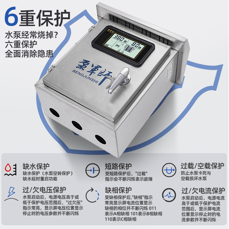 泵军师全自动水泵控制箱三相380V排污水塔补水位智能水位压力控制