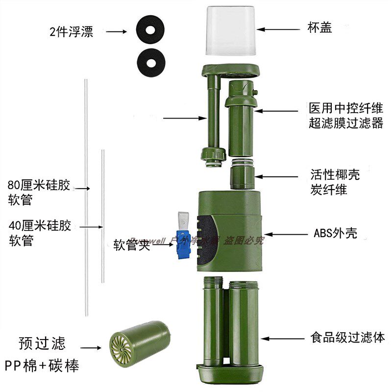户外净水器便携式泵式过滤野外应急求生救援用品野炊抽水过滤器