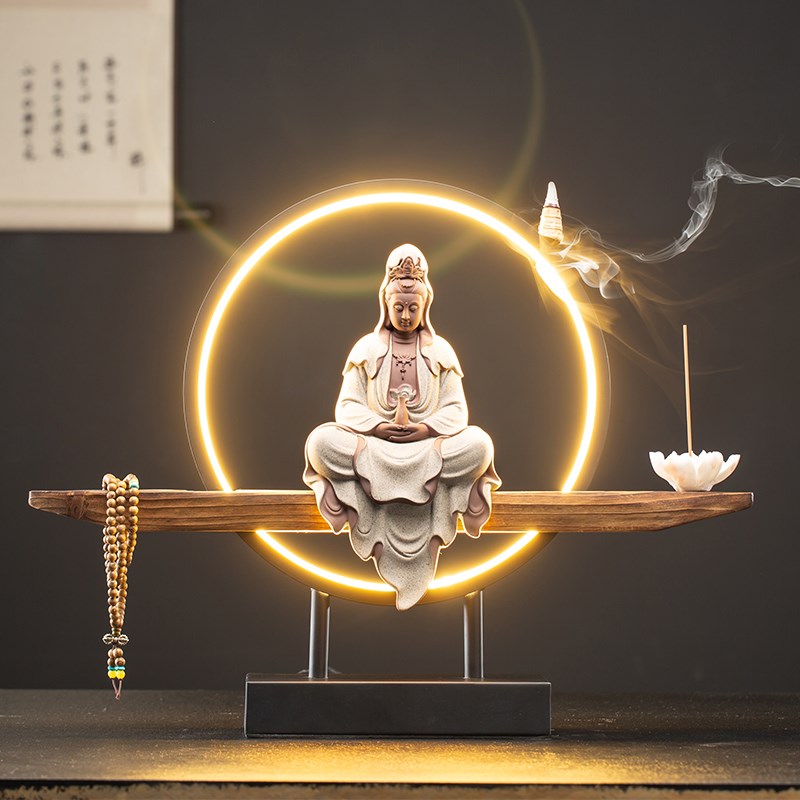久造 新中式禅意观音摆件 陶瓷净瓶观世音菩萨玄关客厅家居装饰品