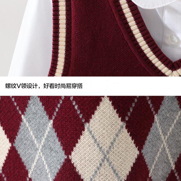 儿童马甲男童枣红色毛线小学生校服中大童学院风毛衣女童针织背心