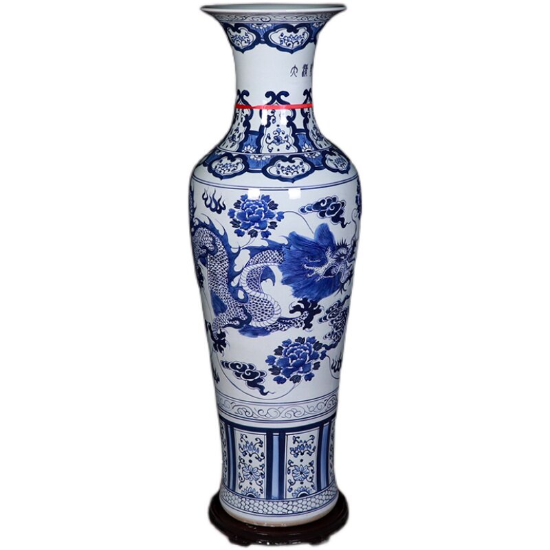景德镇陶瓷落地大花瓶青花手绘龙凤呈祥家居用品摆件酒店开业送礼