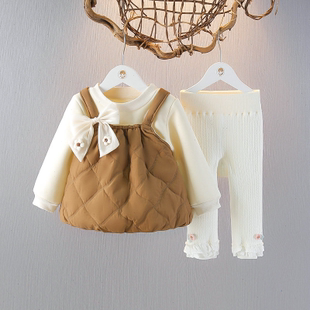 婴儿冬装0女童装1-3岁女宝宝洋气套装时髦秋冬公主加绒裙子棉服套