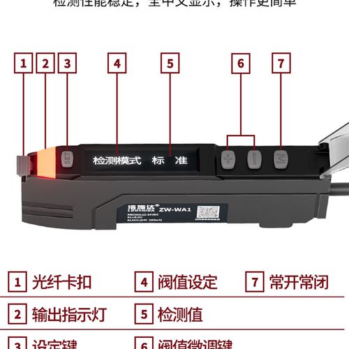 中文数显光纤放大器光纤传感器漫反射对射颜色感应光电开关ZW-WA1