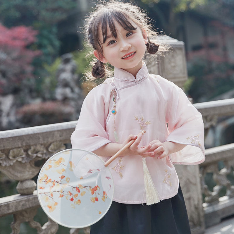 儿童旗袍女春秋夏季中国风民国风民国装女童夏上衣模特包边